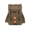Waxed canvas backpack with leather straps and lash squares