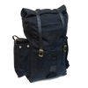 Heritage black version of backpack with a standard Nalgene water bottle to show capacity of side pockets.