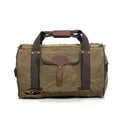 Durable, waxed canvas, duffle luggage bag with hide-a-way backpack straps.