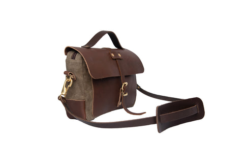 Beautiful handcrafted brief bag with a convenient leather grab handle.