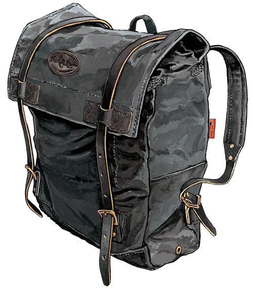 Heritage black version of the backpack showing the comfortable padded shoulder straps.