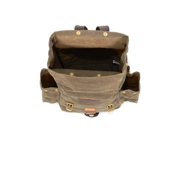 View of all pockets open to show large storage area and side pockets for additional storage.  Large expandable main compartment.