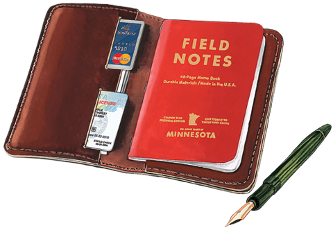 The pocket folio fits our field notebooks and also has cut slits on each side to hold cards.