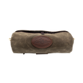 Cylinder shaped field tan waxed canvas handlebar bag