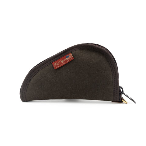 Backside of 8 inch waxed canvas pistol case