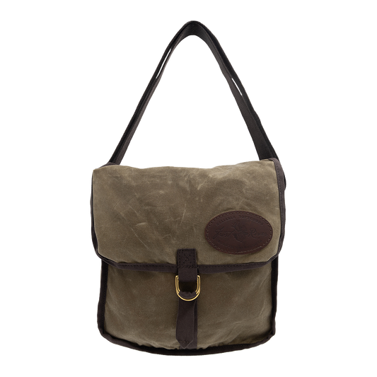 A simple smaller handcrafted waxed canvas messenger bag.