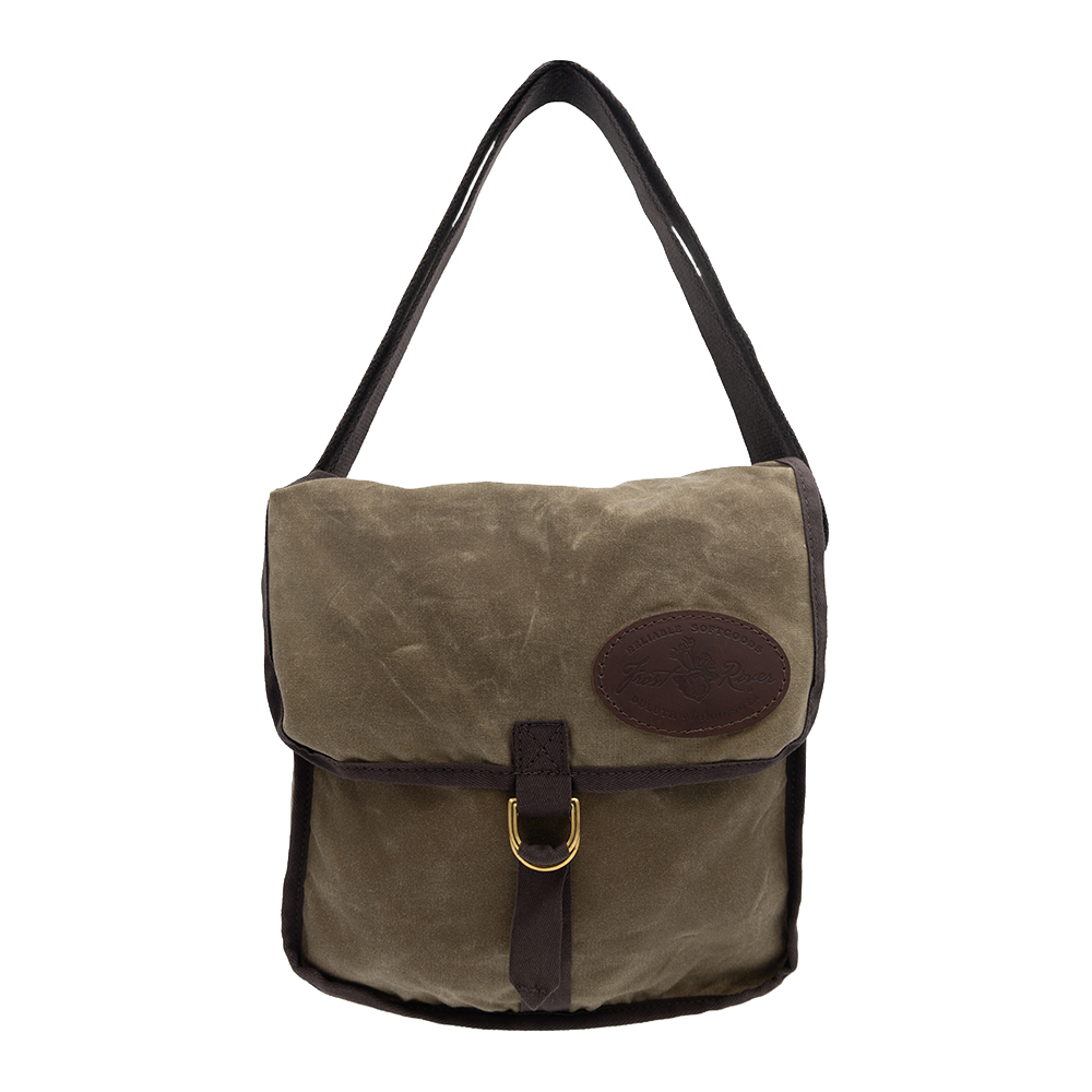 A simple smaller handcrafted waxed canvas messenger bag.
