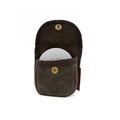 A waxed canvas belt pouch designed to carry an axe sharpening puck. 