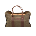 Waxed canvas and leather four sided log carrier bag. 
