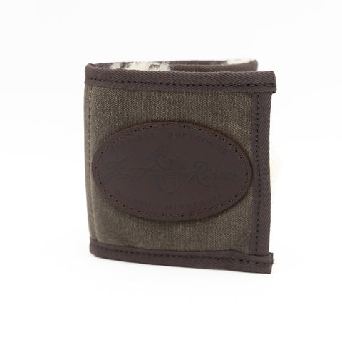 Waxed canvas trifold fly wallet folded shut