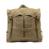 A large traditional style waxed canvas canoe pack with full-grain leather and solid brass hardware. 