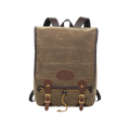 Waxed canvas backpack made with durable materials with a secure large flap closure.