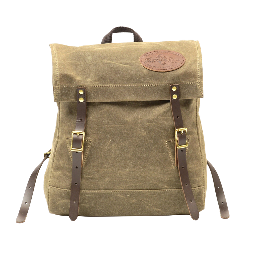 The Book Bag a small but tough box style bag. Made out of our forest green waxed canvas. With two premium leather straps that can be tightened with our high quality brass buckles.