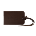 Brown leather luggage tag with a Frost River logo hotstamp