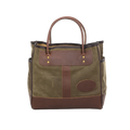 Handcrafted tote with premium rolled leather handles.