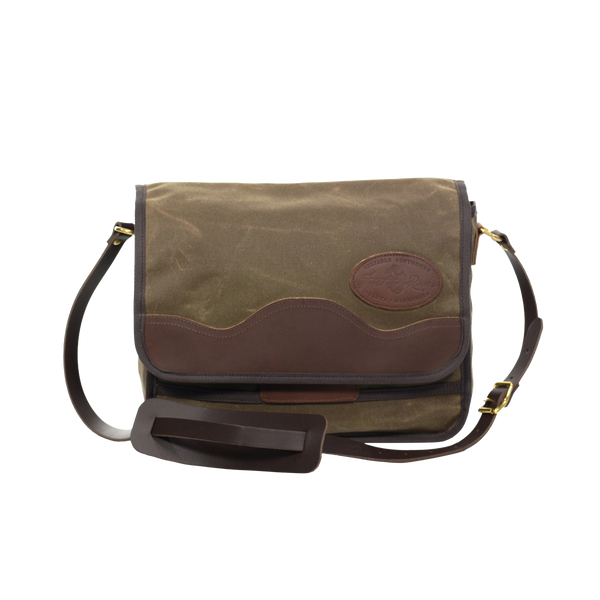 This small satchel is handcrafted out of high quality waxed canvas, premium leather, strong webbed cotton, and sold brass. 