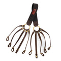 A 10 loop game strap crafted from leather, solid brass, and cotton web