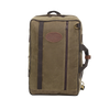 Vertically, on the front of this bag there are several cotton loops and one brass D ring for accessories. Additionally there is one zipper that runs the length of bag. Made out of our high quality Field Tan waxed canvas. Made in Duluth, MN.