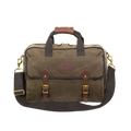 Handcrafted brief bag with heavy duty webbed cotton carrying straps with a leather handle for extra comfort.