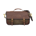 Classic brief bag with a premium leather flap closure with a leather strap and solid brass buckle .