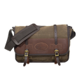 The Vintage Messenger Bag handcrafted out of premium leather, high quality waxed canvas, and sold brass. With two leather straps being secured down by two brass buckles. 