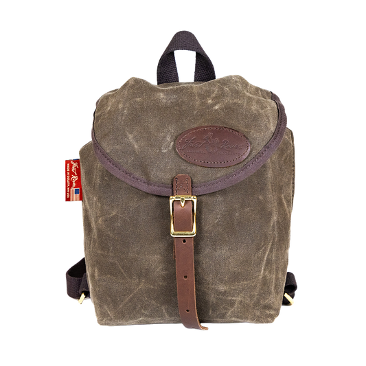 A small waxed canvas knapsack crafted in Duluth, Minnesota. 