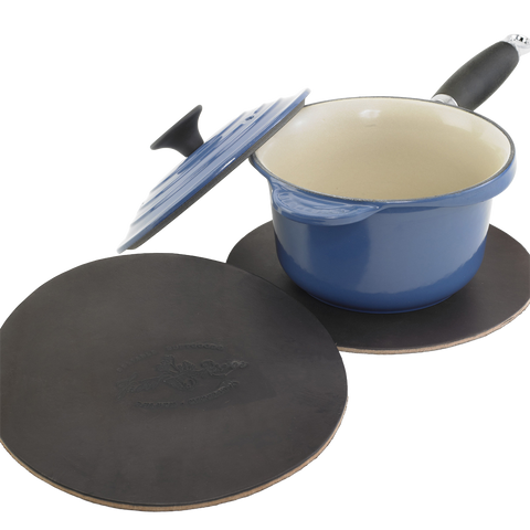 A great premium leather trivet made to protect counter tops from hot pans.