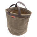 A four gallon waxed canvas bucket for camp or household activities