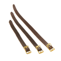 Three brown leather shoulder strap extensions with gold metal buckles.