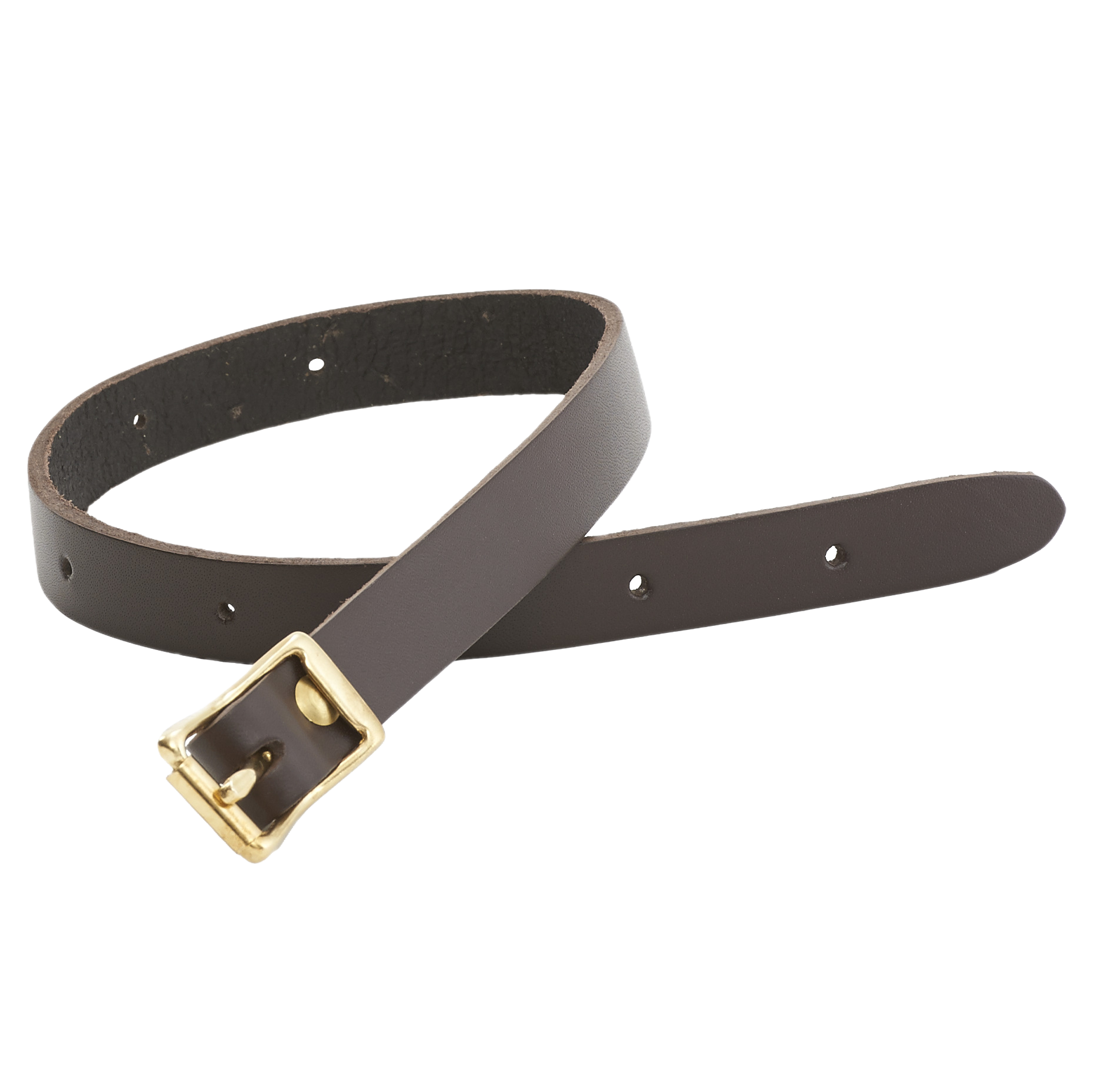 A full-grain bedroll strap with a solid brass buckle. 