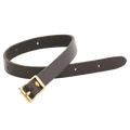 A full-grain bedroll strap with a solid brass buckle. 