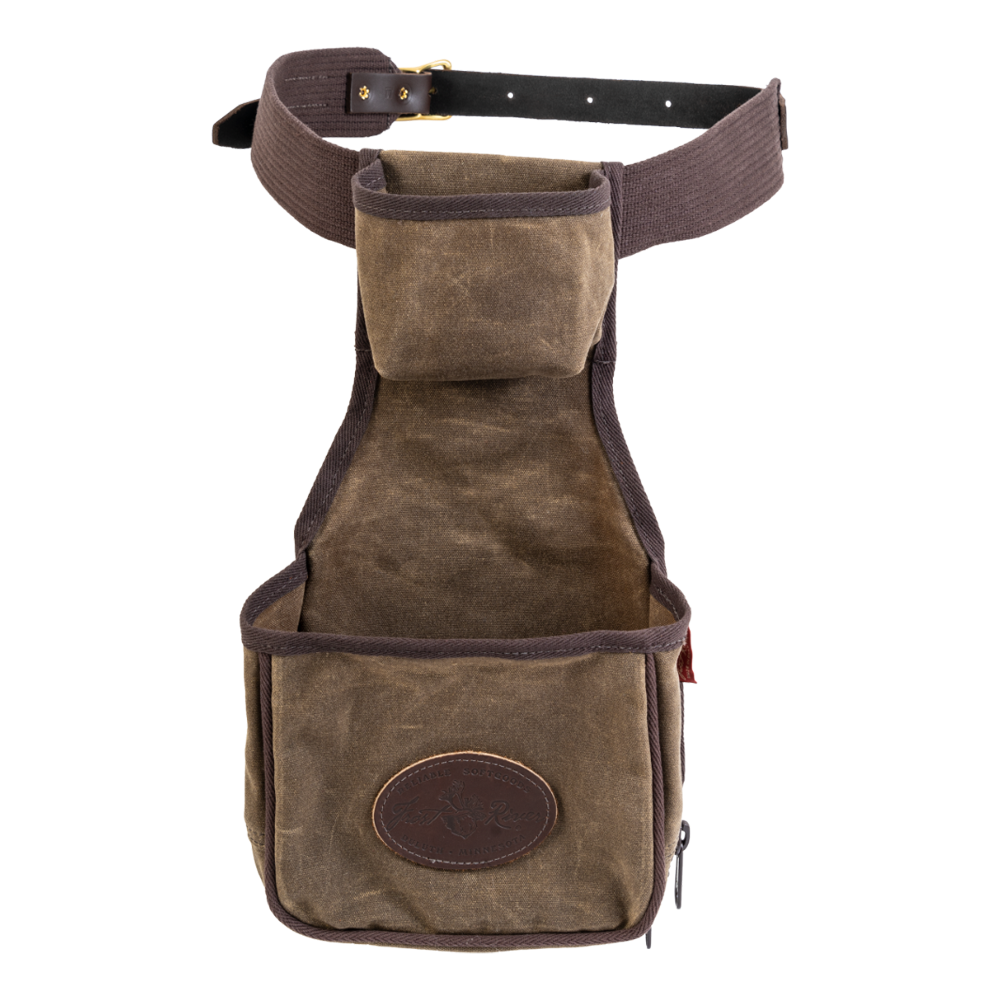 A handcrafted waxed canvas clay pigeon shooting sports bag. 