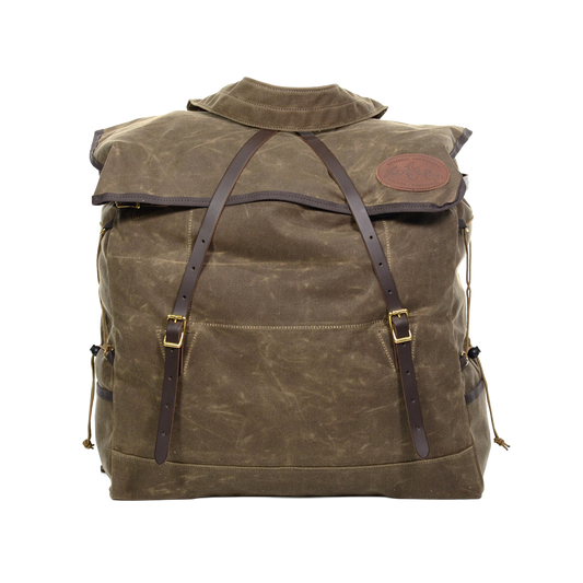 A traditionally styled and crafted waxed canvas and leather canoe pack made by the folks at Frost River. 