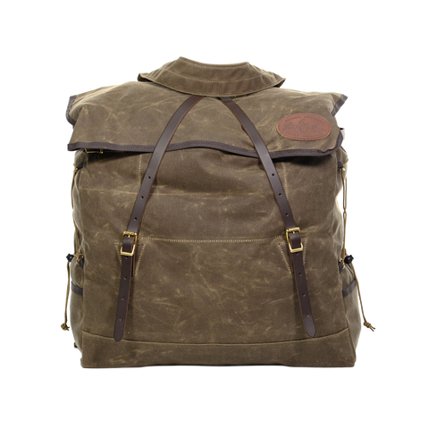 A traditionally styled and crafted waxed canvas and leather canoe pack made by the folks at Frost River. 