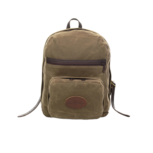A traditional style backpack made from 18 ounce waxed canvas
