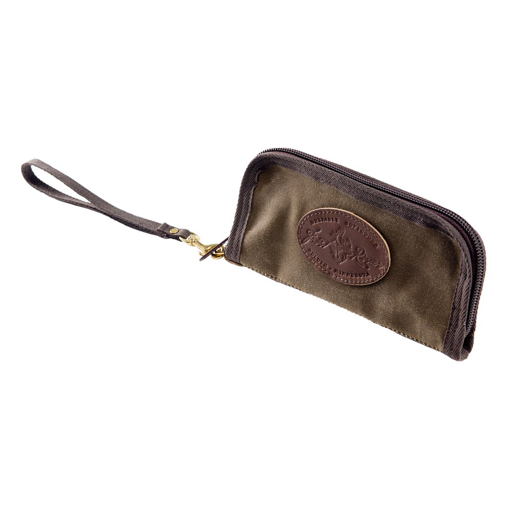 A waxed canvas and leather clutch handcrafted in Duluth, Minnesota