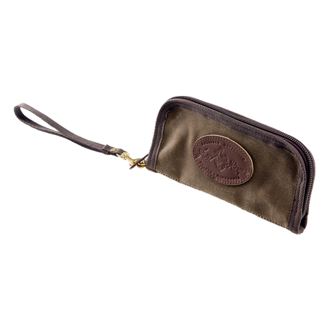 A waxed canvas and leather clutch handcrafted in Duluth, Minnesota