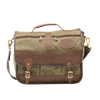 Brown leather and waxed canvas briefcase  crafted with solid brass hardware. 