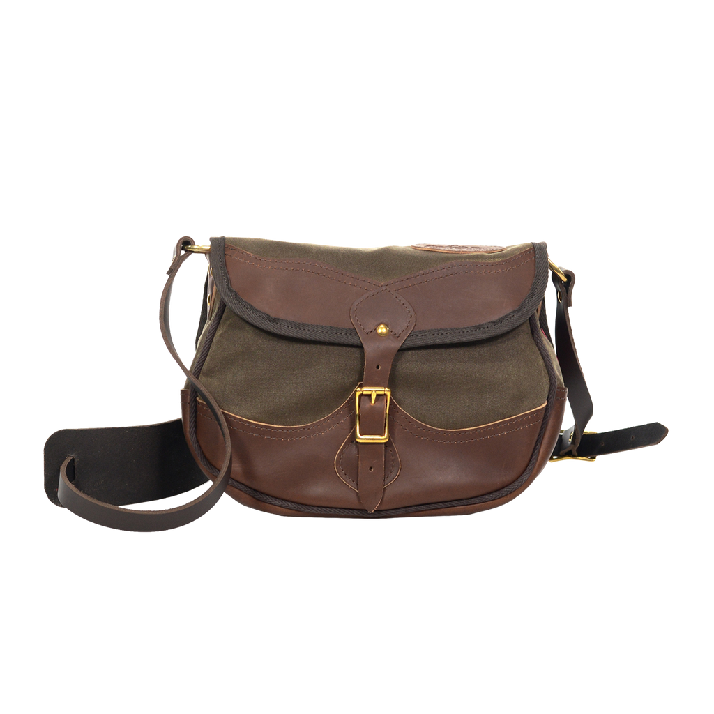 Brown leather and waxed canvas shoulder bag. 