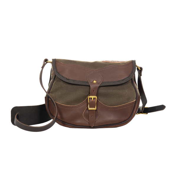 Brown leather and waxed canvas shoulder bag. 