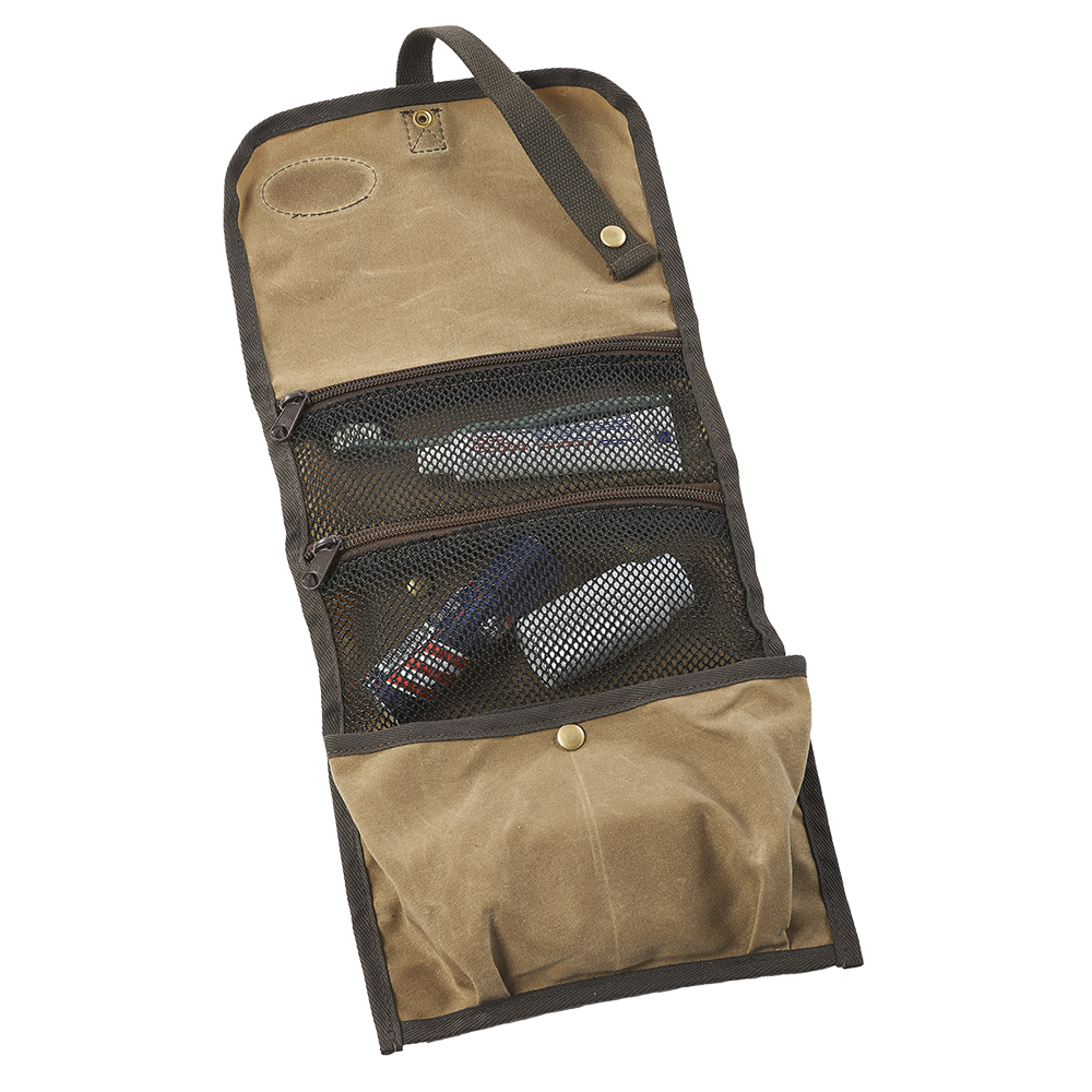 Waxed canvas rollup travel kit. 