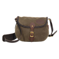 Shell shaped waxed canvas and leather shoulder bag. 