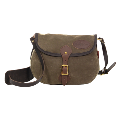 Shell shaped waxed canvas and leather shoulder bag. 