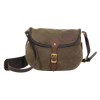 Shell shaped waxed canvas and leather shoulder bag. 