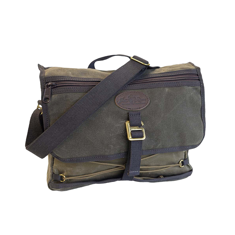 A messenger bag crafted from 18 and 10.10 waxed canvas.