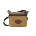 A field tan waxed canvas shoulder bag. 