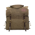 A traditional styled waxed canvas canoe pack called the Woodman Pack made by Frost River.