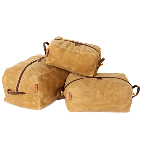 Small, Medium, and Large sizes available in the pack cubes.  Made from a durable lightweight waxed canvas.