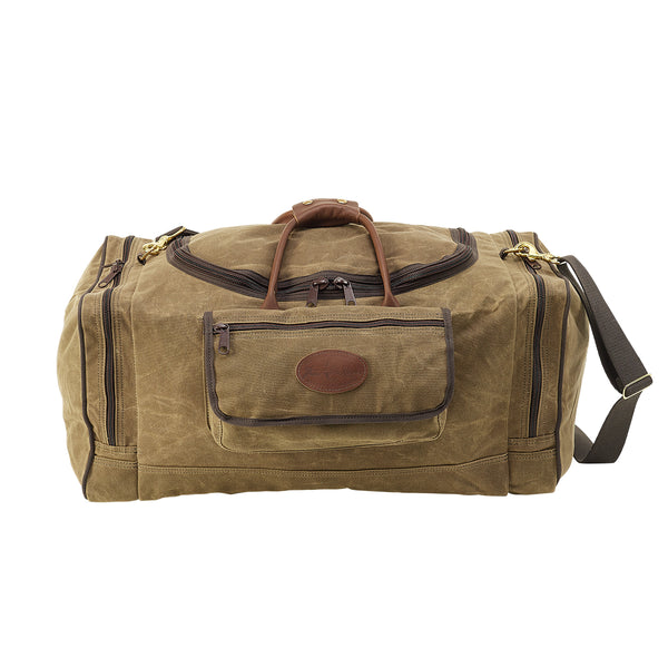 Large handcrafted duffle luggage bag.