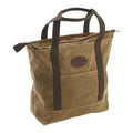 Large zippered tote with strong webbed cotton shoulder straps and exterior slip pockets on each side of the bag.